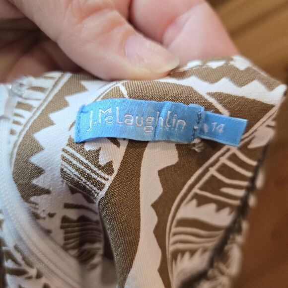 J. McLaughlin Anne Brown And White Sleeveless Midi Sheath Dress Size 14 - Picture 3 of 7